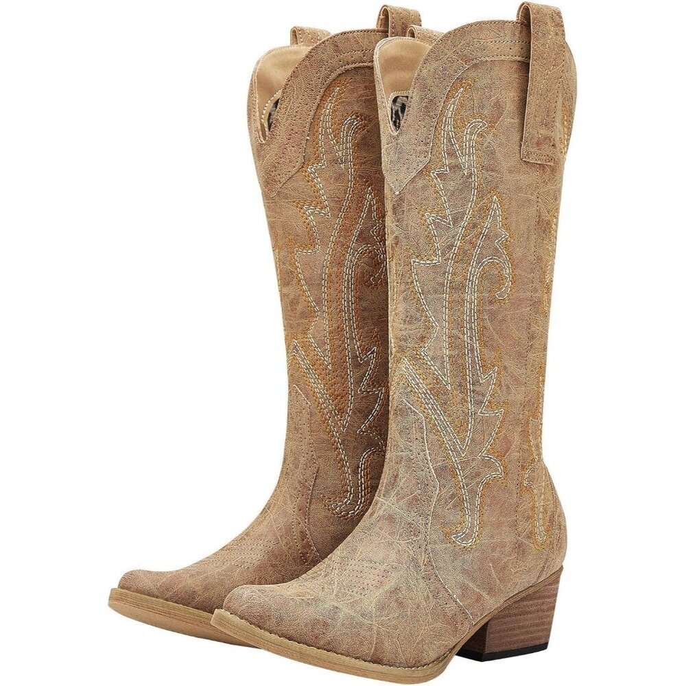 Cowboy Boots for Women Cowgirl Boots Comfortable Western Brown Boots Slip On